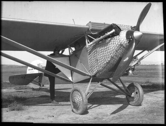 April 26, 2017 - San Diego, California, United States - March 1, 1927 -- From left, Capt. Charles A. Lindbergh and B. Franklin Mahoney, president of the Ryan Airlines, pose in San Diego, Calif., with a Ryan monoplane of the type in which Lindbergh hopes to make his nonstop transatlantic flight. San Diego United States - ZUMAs44_ 20170426_zaf_s44_033 Copyright: xStanleyxAndrews,xJrx