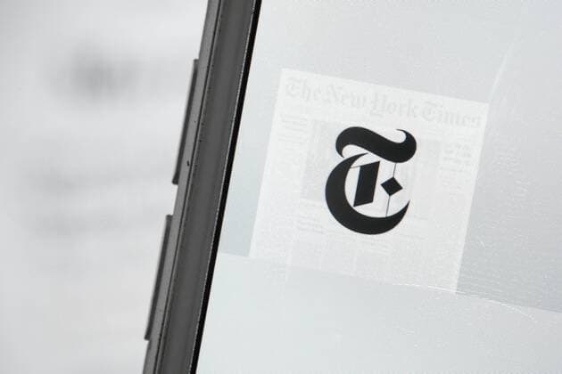 Hong Kong: New York Times logo A logo of The New York Times shows on the computer and mobile phone on May 8, 2017. The New York Times is an American daily newspaper first published on September 18, 1851. They also expand their business in online and mobile market.  ChanxLongxHei