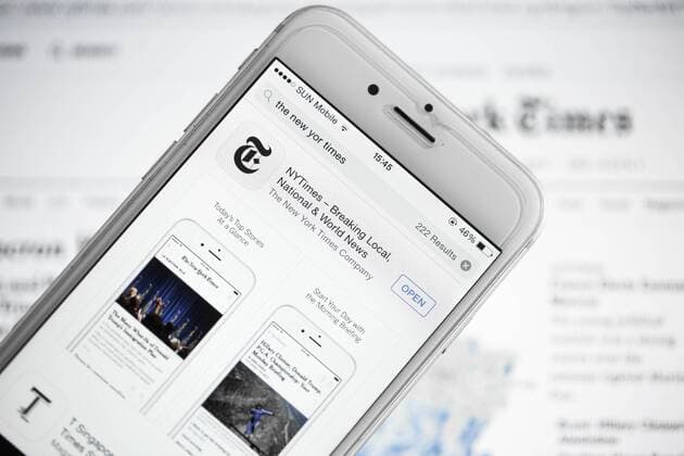 Hong Kong: The New York Times English digital logo A logo of The New York Times shows on the mobile phone on May 8, 2017. The New York Times is an American daily newspaper first published on September 18, 1851. They also expand their business in online and mobile market.  ChanxLongxHei