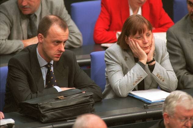 Der designierte CDU CSU Fraktionsvorsitzende Friedrich Merz und die CDU - Generalsekretaerin Angela Merkel . Berlin, den 17.02.2000, Berlin Deutschland Copyright: xNicolexMaskusx