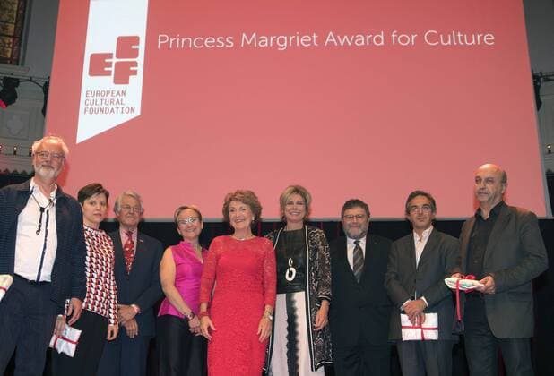 09-05-2017 Amsterdam Princess Margriet and Princess Laurentien during the award ceremony of the ECF award for culture in Paradiso in Amsterdam. Laureates this year are: musician Luc Mishalle (Brussels), visual artist Marina Naprushkina (Berlin), writer and journalist Asli Erdogan (Istanbul) and writer and scientist Navid Kermani (Cologne)  Copyright: xppe werfx