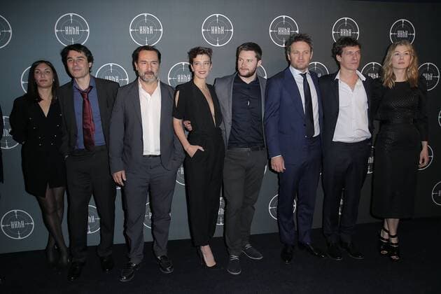 Premiere of HHHH held at UGC Cinema Normandie in Paris. Photo: Laurent Guerin E Press Photo Rosamund Pike;Gilles Lellouche;Jason Clarke;Celine Sallette;Jack Reynor;Cedric Jimenez Paris France  515648