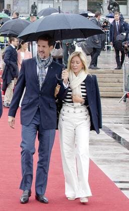 10-05-2017 Norway Royal guests arrive for a lunch at the Royal Yacht, Norge, to celebrate the 80th birthdays of King Harald V and Queen Sonja in Oslo. Prince Pavlos and Princess Marie-Chantal  Copyright: xppe nieboerx