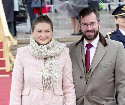 10-05-2017 Norway Royal guests arrive for a lunch at the Royal Yacht, Norge, to celebrate the 80th birthdays of King Harald V and Queen Sonja in Oslo. Grand Duke Guillaume and Grand Duchess Stephanie  Copyright: xppe nieboerx