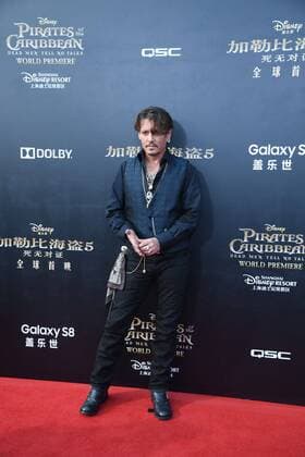 Johnny Depp and Orlando Bloom attend the premiere of Pirates of the Caribbean: Dead Men Tell No Tales at Shanghai Disneyland in Shanghai, China on 11th May, 2017.(Photo by TPG)  2017051200729