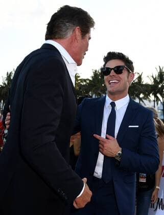 TV Cast member David Hasselhoff (L) and movie cast member Zac Efron attend the US premiere of the motion picture Baywatch in Lummus Park, Miami Beach, Florida, May 13, 2017. The movie is a remake of the TV series that ran from 1989-2001.  MIA20170513120 GARYxIxROTHSTEIN