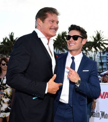 TV Cast member David Hasselhoff (L) and movie cast member Zac Efron attend the US premiere of the motion picture Baywatch in Lummus Park, Miami Beach, Florida, May 13, 2017. The movie is a remake of the TV series that ran from 1989-2001.  MIA20170513121 GARYxIxROTHSTEIN