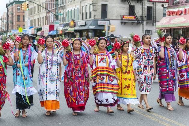 Cinco de Mayor Parade in Brooklyn in New York Folk dancers in the Cinco de Mayo Parade in the Sunset Park neighborhood in Brooklyn in New York on Sunday, May 14, 2017. The holiday commemorates a victory of Mexican forces led by General Ignacio Zaragoza Seguin over French forces in the Battle of Puebla on May 5, 1862. In the United States Mexican-Americans celebrate with parades and festivals as a show of ethnic pride. (  RichardxB.xLevine