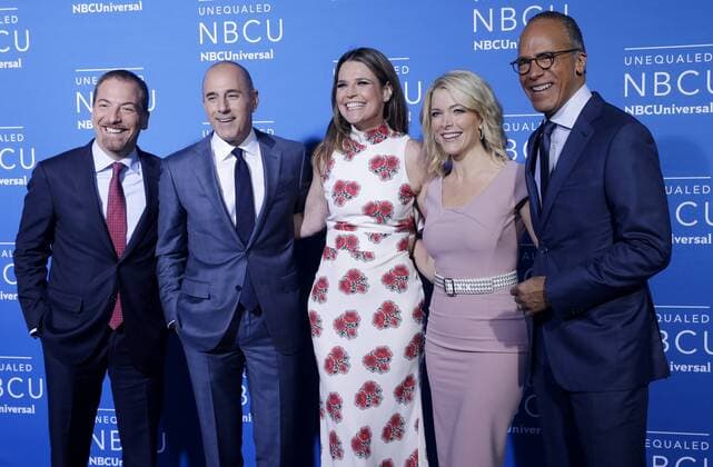 Chuck Todd, Matt Lauer, Savannah Guthrie, Lester Holt, and Megyn Kelly arrive on the red carpet at the 2017 NBCUniversal Upfront at Radio City Music Hall on May 15, 2017 in New York City.  NYP20170515112 JOHNxANGELILLO