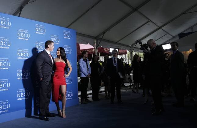 John Cena and Nikki Bella arrives on the red carpet at the 2017 NBCUniversal Upfront at Radio City Music Hall on May 15, 2017 in New York City.  NYP20170515128 JOHNxANGELILLO