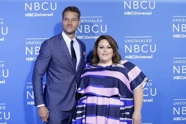 Justin Hartley and Chrissy Metz arrive on the red carpet at the 2017 NBCUniversal Upfront at Radio City Music Hall on May 15, 2017 in New York City.  NYP20170515153 JOHNxANGELILLO