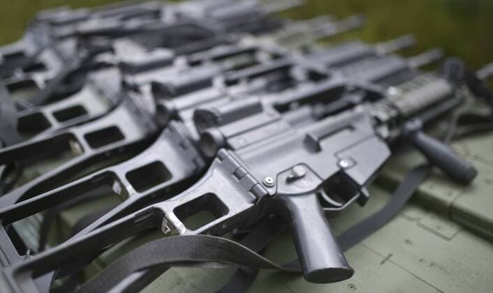 Mehrere Exemplare des Sturmgewehr G36 des Herstellers Heckler und Koch (Heckler & Koch) bei der Nato Uebung Noble Jump 2015 auf dem Truppenuebungsplatz Zagan bei Swietoszow, 15.06.2015. Swietoszow Polen Copyright: xMichaelxGottschalkx