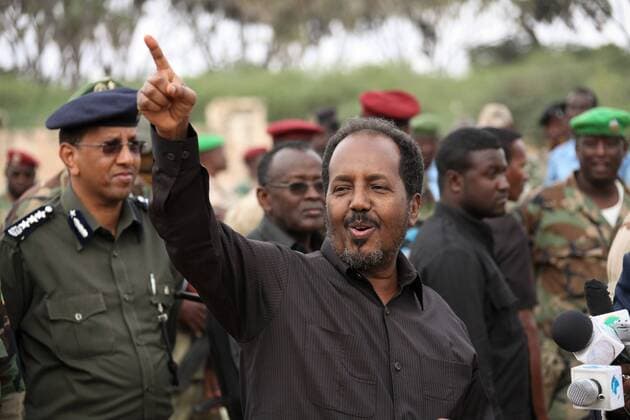 September 8, 2013 - Belet Weyne, Somalia - Somalian President Hassan Sheikh Mohamud greets Somali National Army soldiers at the Lama Galay Training Camp September 8, 2013 in Belet Weyne, Somalia. Belet Weyne Somalia - ZUMAp138 20130908_zaa_p138_005 Copyright: xIlyasxA.xAbukarx