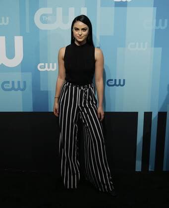 Camila Mendes arrives on the red carpet at the 2017 CW Upfront at the London Hotel on May 18, 2017 in New York City.  NYP20170518125 JOHNxANGELILLO