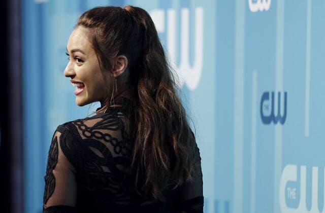 Lindsey Morgan arrives on the red carpet at the 2017 CW Upfront at the London Hotel on May 18, 2017 in New York City.  NYP20170518111 JOHNxANGELILLO