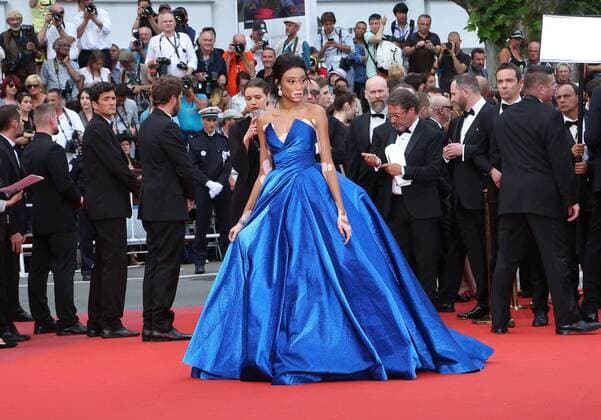 Winnie Harlow arrives on the red carpet before the screening of the film Loveless (Nelyubov) during the 70th annual Cannes International Film Festival in Cannes, France on May 18, 2017.  CAN20170518105 DAVIDxSILPA