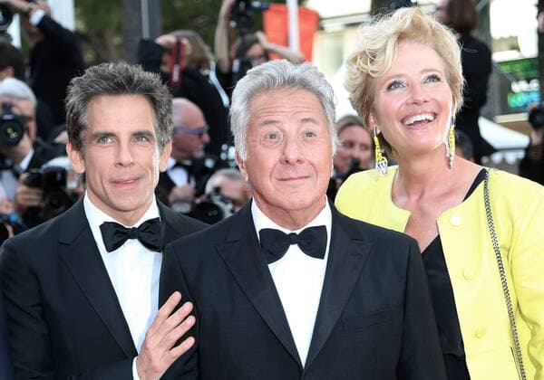 Ben Stiller (L), Dustin Hoffman (C) and Emma Thompson arrive on the red carpet before the screening of the film The Meyerowitz Stories (New and Selected) during the 70th annual Cannes International Film Festival in Cannes, France on May 21, 2017.  CAN20170521111 DAVIDxSILPA