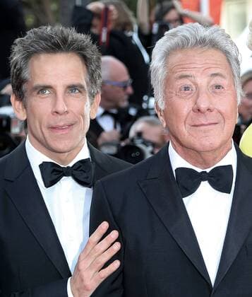 Ben Stiller (L) and Dustin Hoffman arrive on the red carpet before the screening of the film The Meyerowitz Stories (New and Selected) during the 70th annual Cannes International Film Festival in Cannes, France on May 21, 2017.  CAN20170521112 DAVIDxSILPA