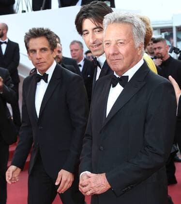 Ben Stiller (L), Noah Baumbach (C) and Dustin Hoffman arrive on the red carpet before the screening of the film The Meyerowitz Stories (New and Selected) during the 70th annual Cannes International Film Festival in Cannes, France on May 21, 2017.  CAN20170521115 DAVIDxSILPA
