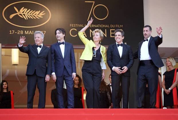 (From L to R) Dustin Hoffman, Noah Baumbach, Emma Thompson, Ben Stiller and Adam Sandler arrive on the red carpet before the screening of the film The Meyerowitz Stories (New and Selected) during the 70th annual Cannes International Film Festival in Cannes, France on May 21, 2017.  CAN20170521121 DAVIDxSILPA
