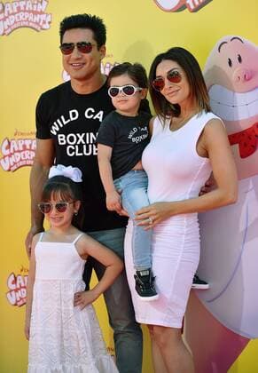 Mario Lopez, his wife Courtney Laine Mazza and their children Gia Francesca (L) and Dominic Lopez arrive at the premiere of Captain Underpants: The First Epic Movie at the Regency Village Theater in Los Angeles, California on May 21, 2017.  LAP2017052110 CHRISTINExCHEW