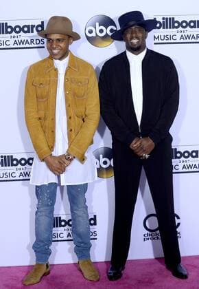 Actor Christopher Jordan Wallace (L) and producer Sean Diddy Combs appear backstage during the annual Billboard Music Awards held at T-Mobile Arena in Las Vegas, Nevada on May 21, 2017. This year?s show will air live on both coasts at 8 p.m. ET on ABC.  LAV20170521974 JIMxRUYMEN