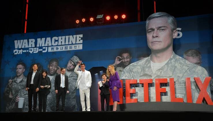 (L-R)Producer Dede Gardner, director David Michod, producer and actor Brad Pitt and producer Jeremy Kleiner attend the Japan premiere for the film War Machine in Tokyo, Japan on May 23, 2017.  TKP2017052317 KEIZOxMORI