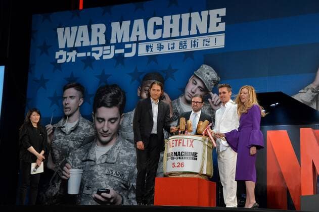 (L-R)Producer Dede Gardner, director David Michod, producer and actor Brad Pitt and producer Jeremy Kleiner attend the Japan premiere for the film War Machine in Tokyo, Japan on May 23, 2017.  TKP2017052319 KEIZOxMORI