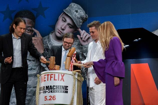 (L-R)Producer Dede Gardner, director David Michod, producer and actor Brad Pitt and producer Jeremy Kleiner attend the Japan premiere for the film War Machine in Tokyo, Japan on May 23, 2017.  TKP2017052320 KEIZOxMORI
