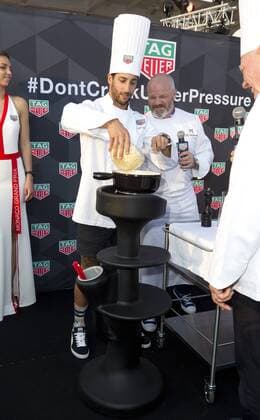 Monaco, Monte Carlo - May 27, 2017: FIA Formula One World Championship, Tag Heuer Party with Red Bull Racing Driver Daniel Ricciardo and Tag Heuer CEO Jean Claude Biver Monaco F1 Grand Prix 2017, Tag Heuer Party