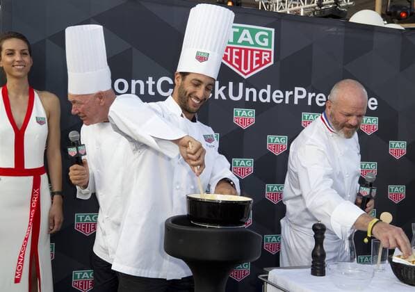 Monaco, Monte Carlo - May 27, 2017: FIA Formula One World Championship, Tag Heuer Party with Red Bull Racing Driver Daniel Ricciardo and Tag Heuer CEO Jean Claude Biver Monaco F1 Grand Prix 2017, Tag Heuer Party