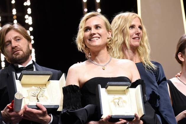 Ruben Ostlund, Diane Kruger, Sandrine Kiberlain CINEMA : 70 eme Festival de Cannes - ceremonie de cloture - 28 05 2017 LOICThebaud Panoramic 