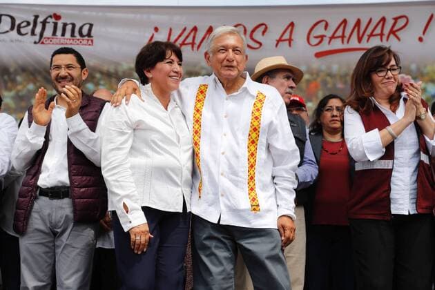 Präsidentschaftswahlen 2018 in Mexiko: Wahlkampf der Morena-Partei May 28, 2017 - Mexico - EUM20170528POL27.JPG.NEZAHUALCOYOTL, Mex.- Election Elecciones-Edomex.- La candidata de Morena al gobierno mexiquense, Delfina Gomez, acompanada de Marti Batres, Andres Manuel Lopez Obrador y Yeidkol Polevnsky, durante su cierre de campana en este municipio, el domingo 28 de mayo de 2016. Foto: Agencia EL UNIVERSAL RCC. Mexico  - ZUMAu78_ 20170528_zaf_u78_056 Copyright: xIrvinxOlivaresx