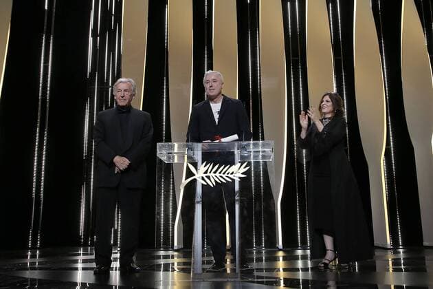 70eme Festival du Film de Cannes - Ceremonie de cloture. Photo: Laurent Guerin E Press Photo Agnes Jaoui;Costa Gavras;Robin Campillo Cannes France  521781