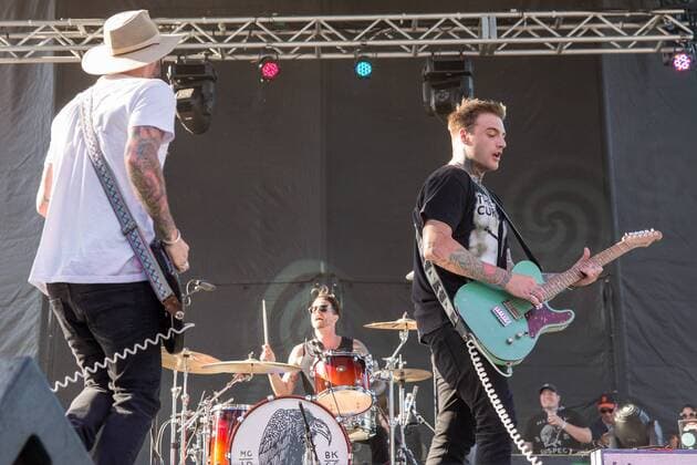 May 28, 2017 - Napa, California, U.S - RICH MEYER, RYAN MEYER and JOHNNY STEVENS of Highly Suspect during the BottleRock Napa Valley Music Festival in Napa, California Napa U.S. - ZUMAs135 20170528_zap_s135_012 Copyright: xDanielxDeSloverx