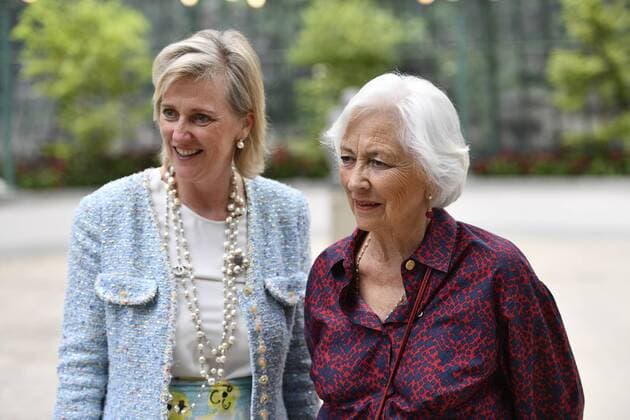 Princess Astrid of Belgium and Queen Paola of Belgium pictured during a ceremony for the Queen Paola Award 2015-2016 (Koningin Paolaprijs - Prix Reine Paola) for education, at the royal castle in Laken Laeken, Brussels, Wednesday 31 May 2017. This year s themes are sciences, mathematics and technology.  ERICxLALMAND 05106937