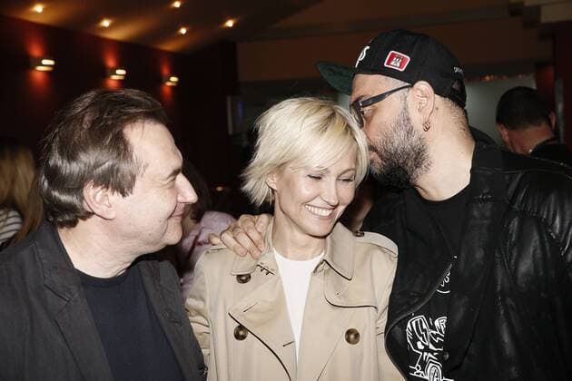 MOSCOW, RUSSIA - MAY 31, 2017: Director Alexei Uchitel (L), Kirill Serebrennikov (R), and actress Ingeborga Dapkunaite (C) at the premiere of director Andrey Zvyagintsev s latest film Nelyubov Loveless . Zvyagintsev has won the Jury Prize for the film at the 70th Cannes Film Festival. Alexander Shcherbak TASS  TS050FA4