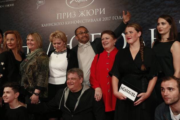 MOSCOW, RUSSIA - MAY 31, 2017: Director Andrey Zvyagintsev (C back) at the premiere of his latest film Nelyubov Loveless . Zvyagintsev has won the Jury Prize for the film at the 70th Cannes Film Festival. Alexander Shcherbak TASS  TS050FB6