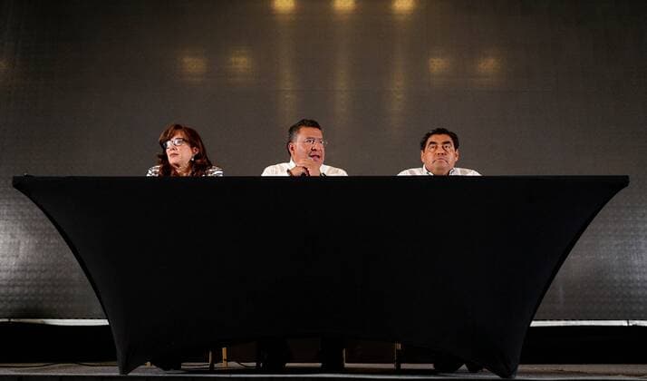 June 4, 2017 - Mexico - EUM20170604NAC59.JPG.TOLUCA, Mex., Election Elecciones-Edomex.- Lideres de Morena proclamaron a su partido ganador en la jornada electoral para elegir gobernador del Estado de Mexico, luego de que se cerraran las casillas electorales, este domingo 4 de junio de 2017. En la conferencia, la secretaria general, Yeidckol Polevnsky; Horacio Duarte y el senador Miguel Barbosa, durante la conferencia. Foto: Agencia EL UNIVERSAL RCC. Mexico  - ZUMAu78_ 20170604_zaf_u78_098 Copyright: xJorgexSerratosx