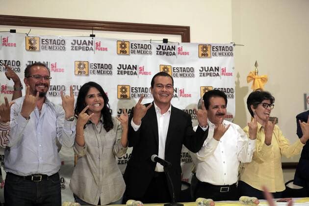 June 4, 2017 - Mexico - EUM20170604NAC66.JPG.TOLUCA, Mex., Election Elecciones-Edomex.- El candidato del PRD al gobierno del Estado de Mexico, Juan Zepeda, acompanado de la presidenta nacional Alejandra Barrales, en conferencia de prensa, senalaron que esperaran los resultados oficiales para dar un pronunciamiento de los comicios de este domingo 4 de junio de 2017. Foto: Agencia EL UNIVERSAL RCC. Mexico  - ZUMAu78_ 20170604_zaf_u78_113 Copyright: xAlejandroxAcostax