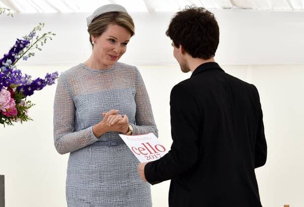 Queen Mathilde of Belgium and Victor Julien-Laferriere pictured during the award ceremony for the laureates of the Queen Elisabeth Cello Competition 2017 at the Queen Elisabeth Music Chapel (Chapelle Musicale Reine Elisabeth - Muziekkapel Koningin Elisabeth), in Waterloo, Tuesday 06 June 2017.  ERICxLALMAND 05109085