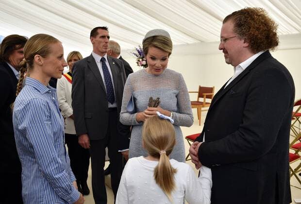 Queen Mathilde of Belgium and Music director of the Brussels Philharmonic s Stephane Deneve pictured during the award ceremony for the laureates of the Queen Elisabeth Cello Competition 2017 at the Queen Elisabeth Music Chapel (Chapelle Musicale Reine Elisabeth - Muziekkapel Koningin Elisabeth), in Waterloo, Tuesday 06 June 2017.  ERICxLALMAND 05109115