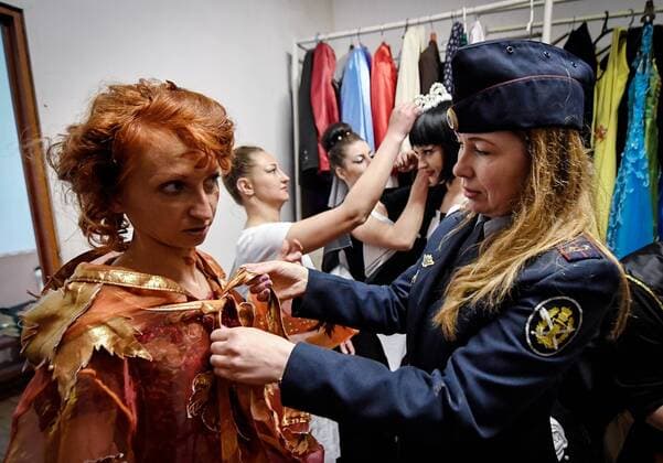 PRIMORYE TERRITORY, RUSSIA â€“ JUNE 7, 2017: A convict prepares for a fashion show at female penal colony No 10 in the village of Gornoye. Prisoners of the colony sew clothes at a garment factory and every year they celebrate Day of Light Industry by presenting the clothes they made. Yuri Smityuk TASS  TS051F68