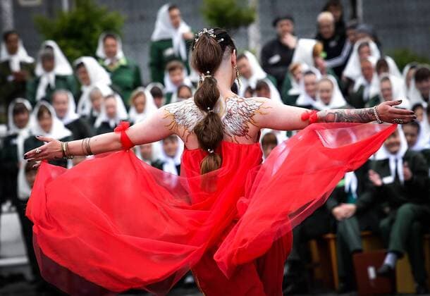 PRIMORYE TERRITORY, RUSSIA â€“ JUNE 7, 2017: A convict showcases a creation during a fashion show at female penal colony No 10 in the village of Gornoye. Prisoners of the colony sew clothes at a garment factory and every year they celebrate Day of Light Industry by presenting the clothes they made. Yuri Smityuk TASS  TS051F6C