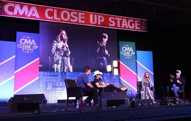 June 10, 2017 - Nashville, Tennessee, United States - 10 June 2017 - Nashville, Tennessee - Brad Paisley and Carrie Underwood appear on the CMA Close-Up Stage during the 2017 CMA Music Festival held at Music City Center. It was announced that Brad and Carried would be returning for the 10th year as host s of the CMA Music Awards to be held in November. Photo Credit: Laura Farr AdMedia Nashville United States - ZUMAa123 20170610_zaa_a123_016 Copyright: xLauraxFarr Admediax