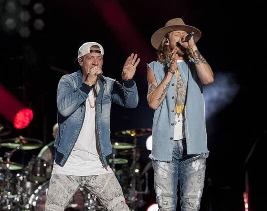 Jun. 10, 2017 - Nashville, Tennessee; USA - Singer TYLER HUBBARD and BRIAN KELLEY of the band Florida Georgia Line performs at Nissan Stadium as part of the 2017 CMA Music Festival that is taking place in downtown Nashville. The four day country music festival will attract thousands of fans from around the world to see a variety of artist on multiple stages. Copyright 2017 . Nashville USA - ZUMAm78_ 20170610_zaf_m78_022 Copyright: xJasonxMoorex