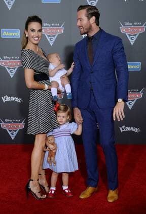 Cast member Armie Hammer the voice of Jackson Storm in the animated motion picture comedy Cars 3 attends the premiers of the film with his wife, actress Elizabeh Chambers and their son Ford Hammer and daughter Harper Hammer at the Anaheim Convention Center in Anaheim, California on June 10, 2017. Storyline: Lightning McQueen sets out to prove to a new generation of racers that he s still the best race car in the world.  LAP2017061035 JIMxRUYMEN