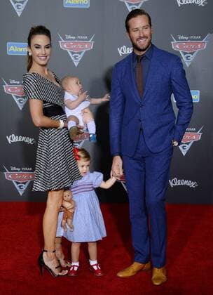 Cast member Armie Hammer the voice of Jackson Storm in the animated motion picture comedy Cars 3 attends the premiers of the film with his wife, actress Elizabeh Chambers and their son Ford Hammer and daughter Harper Hammer at the Anaheim Convention Center in Anaheim, California on June 10, 2017. Storyline: Lightning McQueen sets out to prove to a new generation of racers that he s still the best race car in the world.  LAP2017061034 JIMxRUYMEN