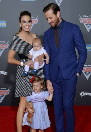 Cast member Armie Hammer the voice of Jackson Storm in the animated motion picture comedy Cars 3 attends the premiers of the film with his wife, actress Elizabeh Chambers and their son Ford Hammer and daughter Harper Hammer at the Anaheim Convention Center in Anaheim, California on June 10, 2017. Storyline: Lightning McQueen sets out to prove to a new generation of racers that he s still the best race car in the world.  LAP2017061037 JIMxRUYMEN