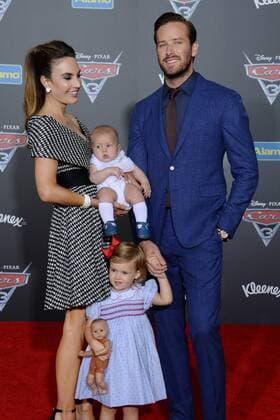 Cast member Armie Hammer the voice of Jackson Storm in the animated motion picture comedy Cars 3 attends the premiers of the film with his wife, actress Elizabeh Chambers and their son Ford Hammer and daughter Harper Hammer at the Anaheim Convention Center in Anaheim, California on June 10, 2017. Storyline: Lightning McQueen sets out to prove to a new generation of racers that he s still the best race car in the world.  LAP2017061039 JIMxRUYMEN